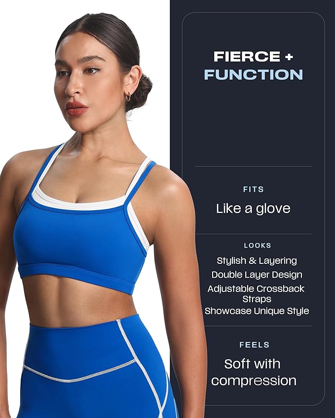 Aoxjox Women's Workout Sports Bras Takes Two Bra High Impact Training Fitness Running Yoga Crop Tank