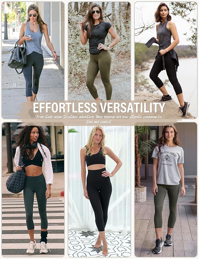 High Waisted Leggings with Pockets for Women Buttery Soft Full Length Capri Workout Yoga Pants
