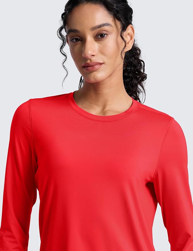 CRZ YOGA Lightweight Workout Long Sleeve Shirts for Women - Gym Running Fall Athletic Training T-Shirts High Neck Tops
