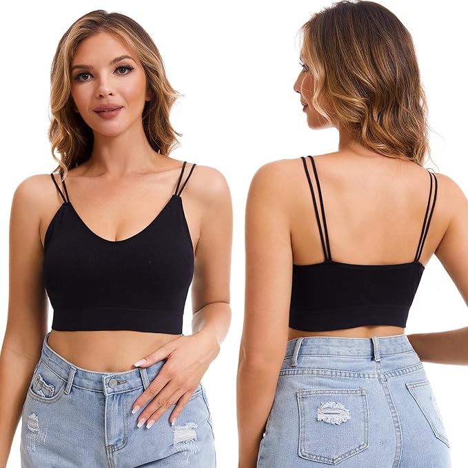BQTQ 6 Pcs V Neck Bralettes for Women Padded Bralette with Straps Seamless Bra