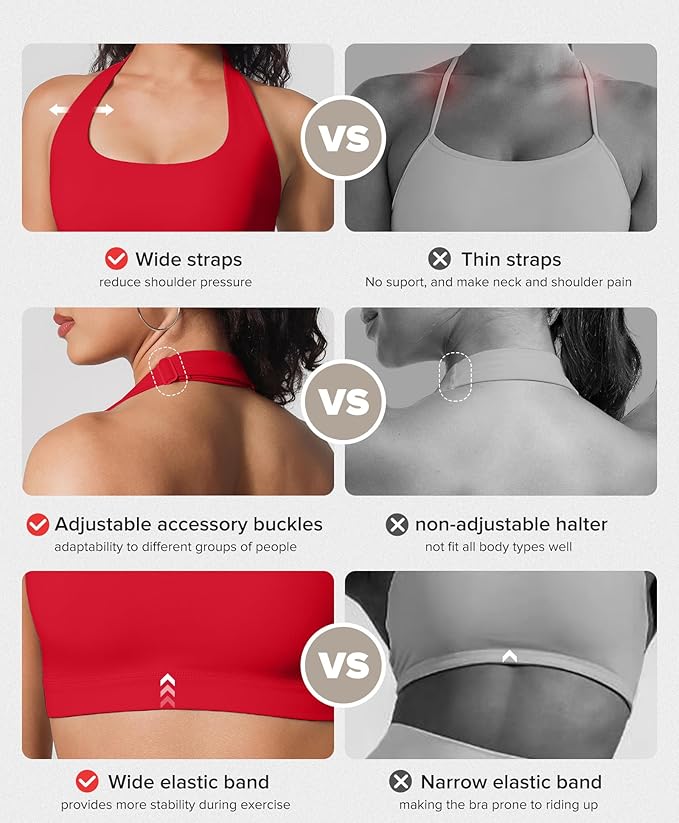 BRXL Halter Sports Bras for Women Adjustable Built in Bra Backless Workout Push Up Bras Low Impact Gym Yoga Tops