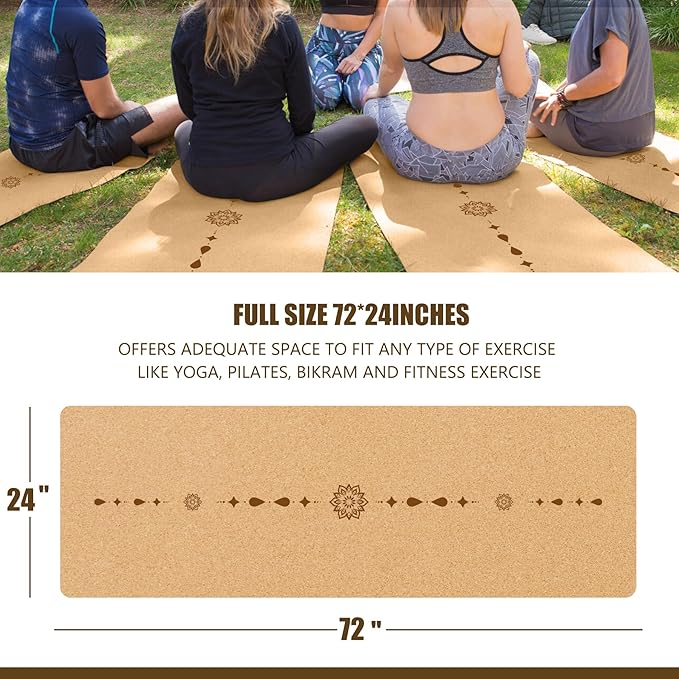 Cork Yoga Mat, with Cork Material as The Front and TPE as The Bottom of The Non-Slip Fitness Mat, Suitable for All Types of Yoga and Fitness Activities.