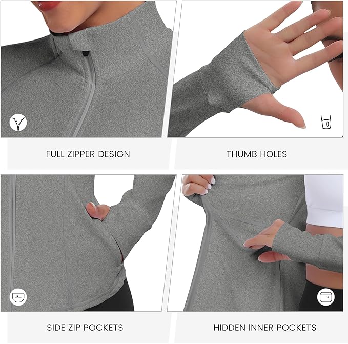 Women's Athletic Jackets Lightweight Sport Workout Jackets Zip Up Running Jackets with Thumb Holes for Gym Yoga