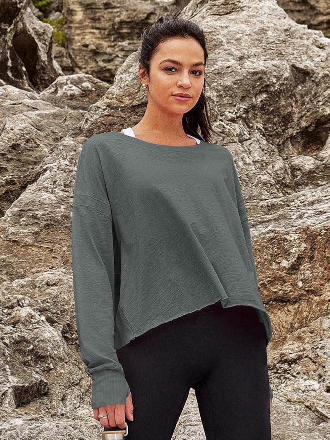 Panadila Womens Open Back Workout Top Long Sleeve Athletic Shirts Casual Crop Running Tee Y2k Yoga
