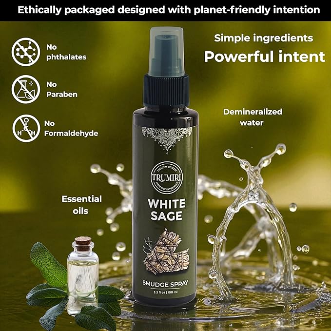 White Sage Spray for Spiritual Cleansing Negative Energy and Protection - Smudge Spray Made with Natural Non Toxic Sage Essential Oil - Salvia Blanca para Limpiar