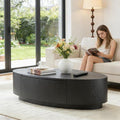 47.24" Oval Wood Coffee Table with Storage Drawer, MDF Center Table, Side Table, Dining Table for Living Room, Apartment, Office (Black)