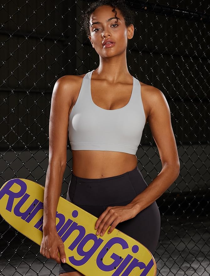RUNNING GIRL Sports Bras for Women,Padded Strappy Sports Bras Criss-Cross Back Medium Support Sports Bras with Removable Cups
