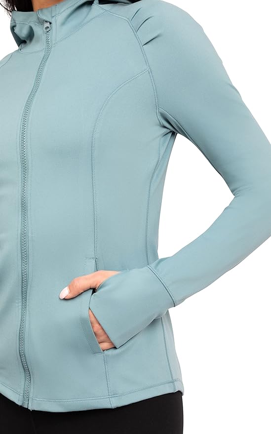 Yogalicious Full-Zip Lightweight Hooded Running Workout Yoga Lux Jacket with Pockets