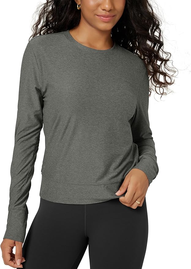 ODODOS Women's Long Sleeve Crewneck Tee - Ultra-Soft odSTRATUM Tech Performance T-Shirts UPF 50+ Daily Pullover Tops