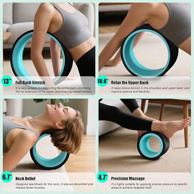 5 Pack Back Roller- Yoga Wheel for Back Pain Reliefn & Stretching, Back Wheel for Deep Tissue Massage, Foam Roller for Physical Therapy & Exercise