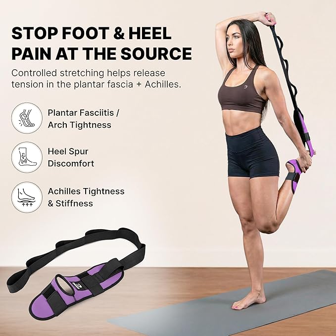 DMoose Fitness Foot & Calf Stretcher with Adjustable Padded Stretching Strap for Plantar Fasciitis, Hamstring, Heel Spurs and Achilles Tendonitis Relief - Yoga Leg Stretch Strap for Flexibility