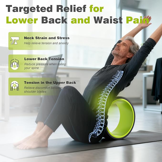 Back Roller Wheel - 5 Pack Yoga Foam Roller for Physical Therapy & Back Stretcher, Deep Tissue Massage for Pain Relief & Stretching | Green.