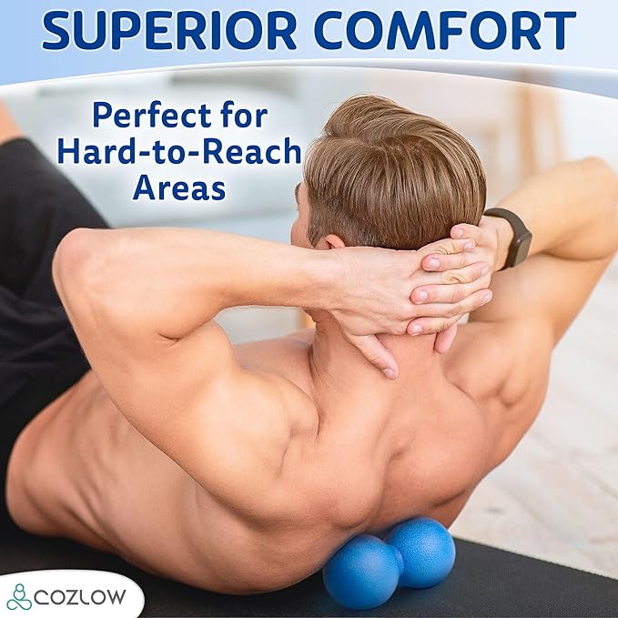 COZLOW Double Lacrosse Massage Ball - Blazing Blue - Peanut Trigger Point Roller for Mobility, Deep Tissue Therapy, Myofascial Release - Ergonomic Acupressure Tool for Muscle Pain Relief
