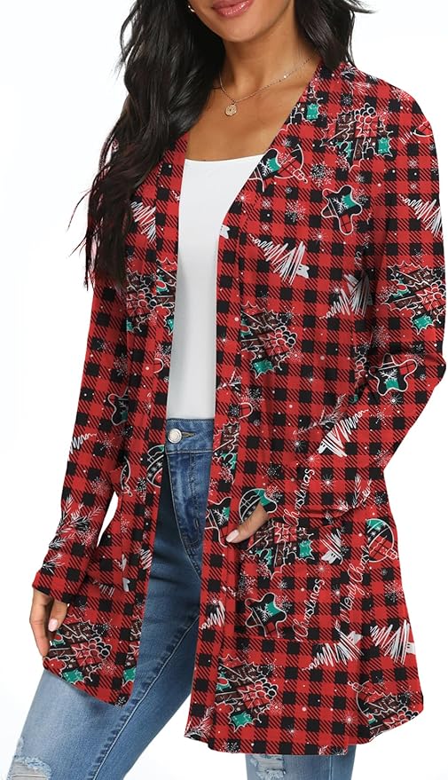 Womens Casual Lightweight with Pocketes Long Sleeve Open Front Cardigan
