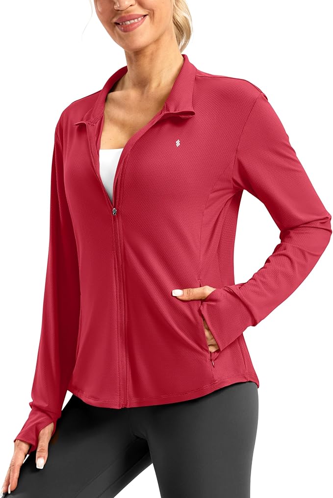 Soothfeel Women's UPF 50+ Lightweight Athletic Jackets Sun Protection Zip Up Long Sleeve Shirts Hiking Workout Outdoor Pocket