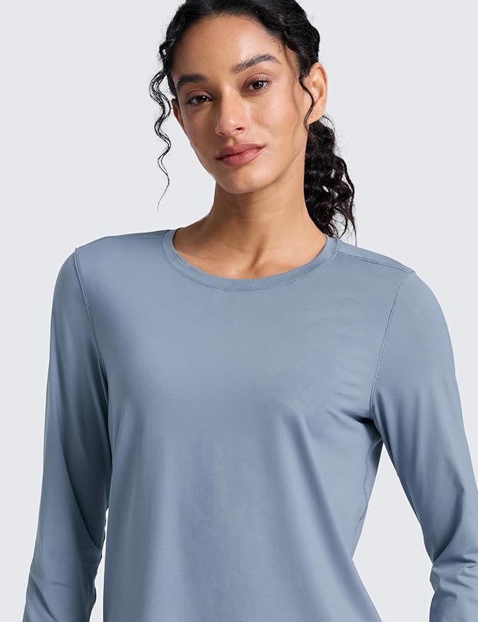 CRZ YOGA Lightweight Workout Long Sleeve Shirts for Women - Gym Running Fall Athletic Training T-Shirts High Neck Tops