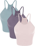 ODODOS Women's Crop 3-Pack Seamless Rib-Knit Camisole Crop Tank Tops