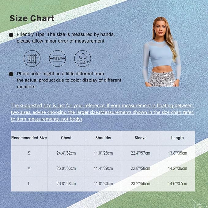 Womens Sheer Patchwork Yoga Shirt Long Sleeve Crew Neck Crop Top for Pilates Dance Workout
