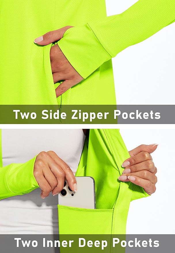 MAGCOMSEN Women's UPF 50+ Lightweight Athletic Jacket Sun Protection Full Zip Long Sleeve Shirts Hiking Outdoor Pockets