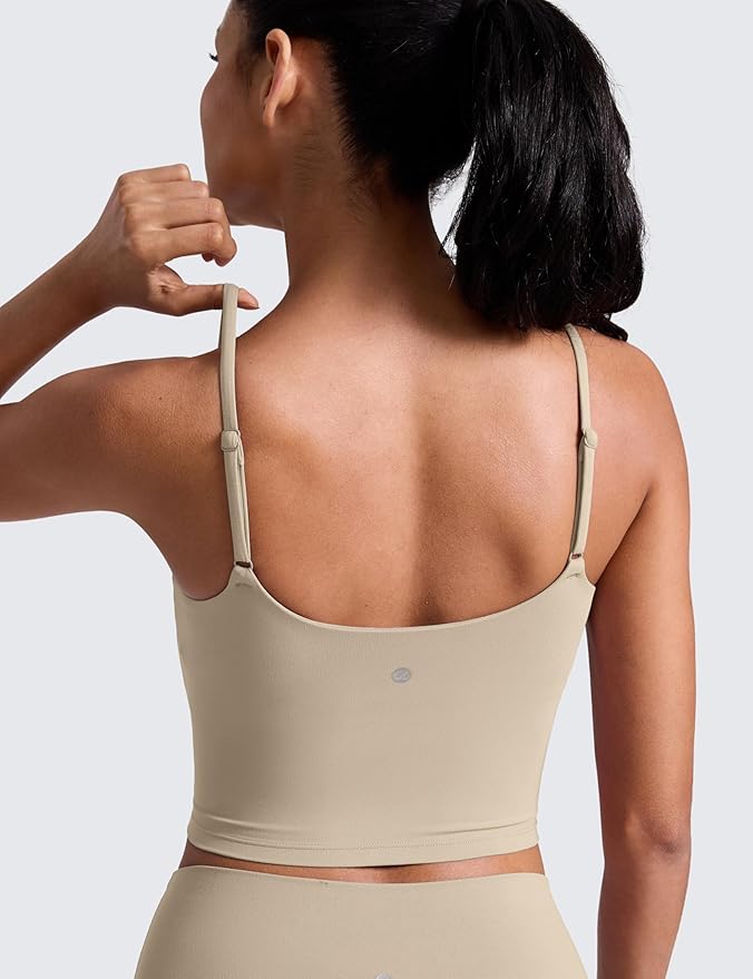 CRZ YOGA Butterlift Adjustable U Back Crop Tank Tops for Women - Padded Camisole Scoop Neck Workout Longline Sports Bras