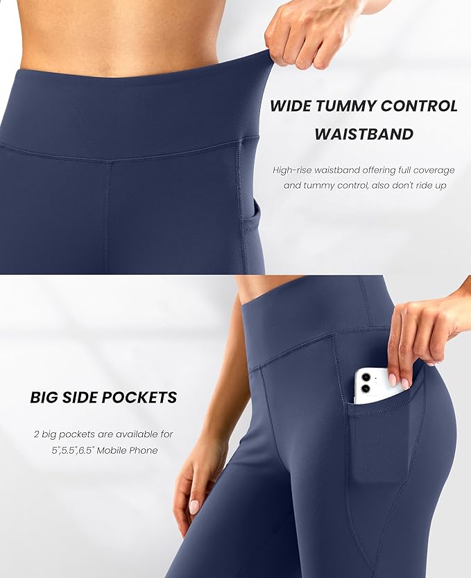 28"/30"/32"/34" Inseam Women's Bootcut Yoga Pants Long Bootleg High-Waisted Flare Pants with Pockets