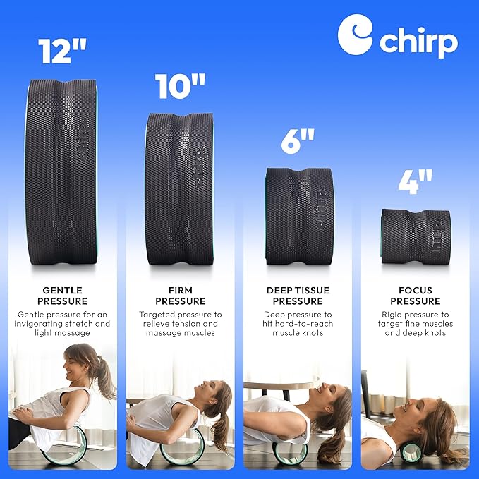 Chirp Wheel Foam Roller – Targeted Back & Neck Relief, Lumbar Spine Stretcher, Spinal Decompression Back Stretcher, Massage Roller with Density Foam for Physical Therapy, Supports 500lbs, 4-Pack Mint