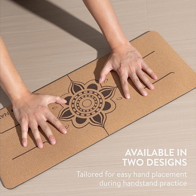 Navaris Cork Yoga Knee Pad - Non Slip for Exercise Mats - 0.2" (6mm) Extra Thick Yoga Mat Padding for Pilates & Home Exercise Mat - Travel Lightweight & Rollable - For Men & Women
