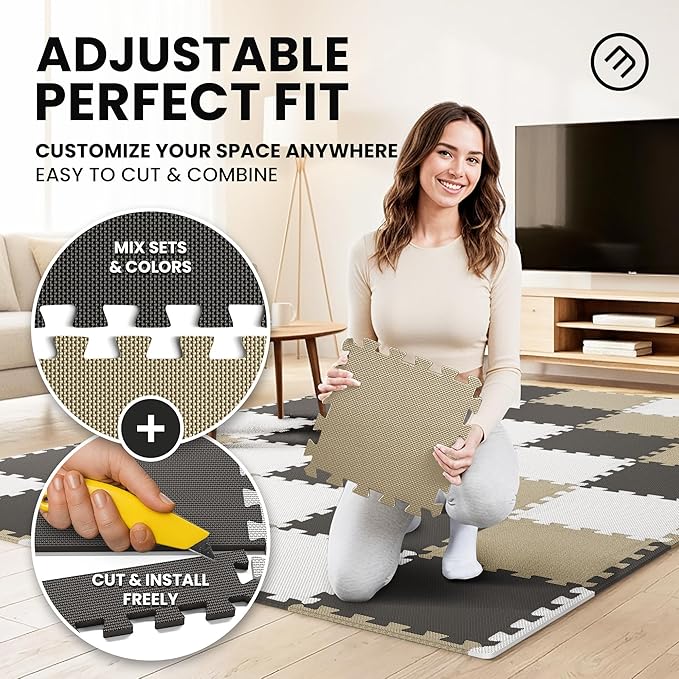 bemaxx Gym Mats Set - 18 pcs EVA Interlocking Foam Floor Tiles (12.6"x12.6"x0.4") 18sqft Protective Gym Flooring Sports Home Workout Exercise Mats Puzzle Garage Fitness Play-Room Pool Treadmill Bike