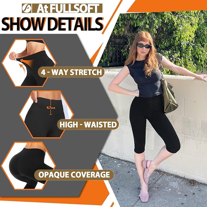 FULLSOFT 3 Pack Leggings for Women High Waisted Soft Black Yoga Pants for Workout Athletic Running Reg & Plus Size