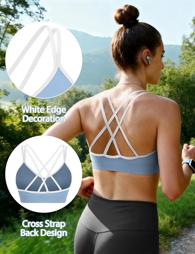 VEQKING Women's Cross Back Sports Bra Padded Strappy Medium Support Yoga Bra for Workout Fitness 3 Pack