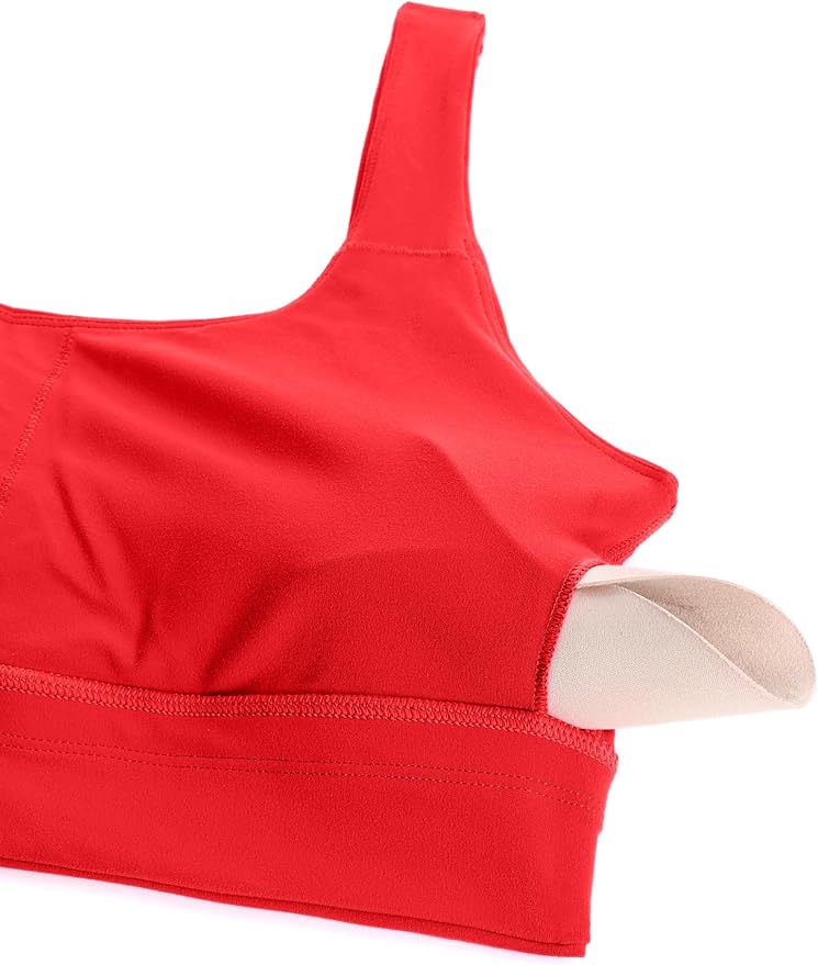 CRZ YOGA Butterluxe U Back Longline Sports Bras for Women - Scoop Neck Padded Yoga Workout Crop Top with Built in Pads