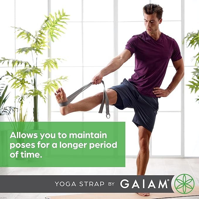 Gaiam Yoga Strap Premium Athletic Stretch Band with Adjustable Metal D-Ring Buckle Loop | Exercise & Fitness Stretching for Yoga, Pilates, Physical Therapy, Dance, Gym Workouts