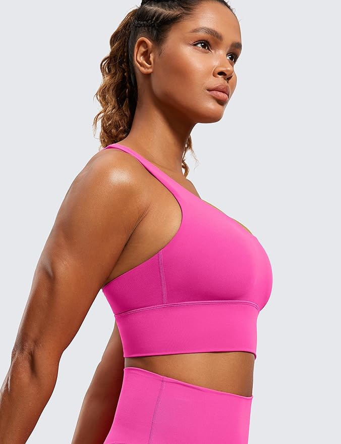 CRZ YOGA Naked Feeling Strappy Longline Sports Bras for Women - Medium Impact Criss Cross Yoga Padded Workout Crop Top