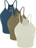 ODODOS Women's Crop 3-Pack Seamless Rib-Knit Camisole Crop Tank Tops