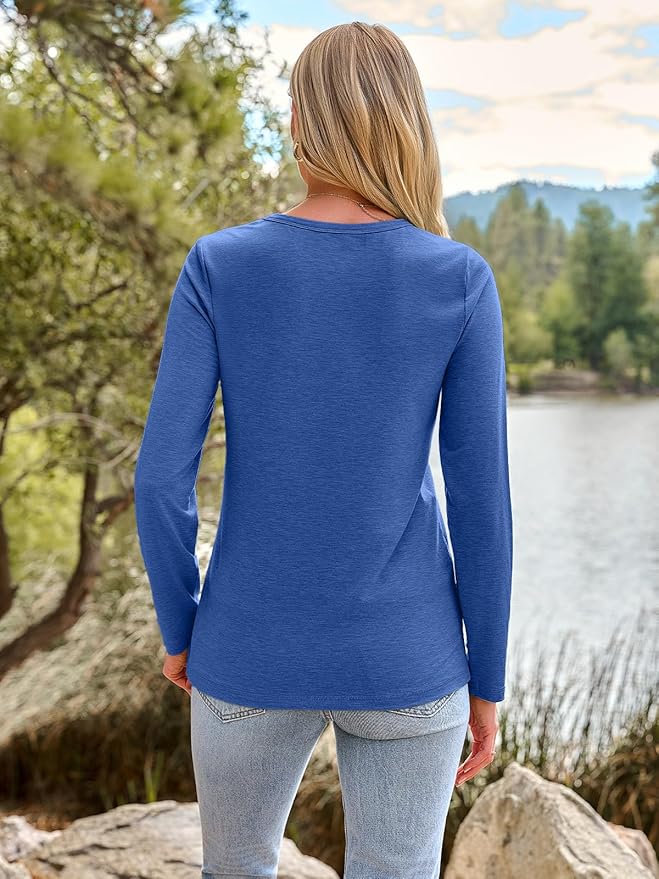 AUTOMET Women‘s Basic Long Sleeve Crewneck, Plus Size Winter & Spring Top, Casual Fall Tee for Teacher & Everyday Outfits