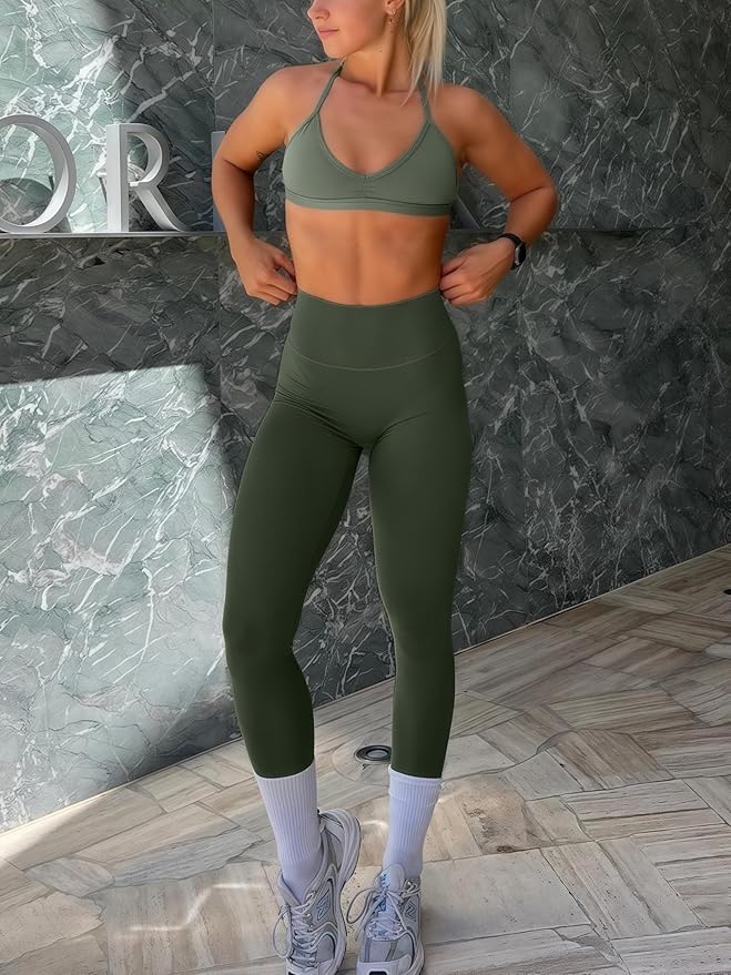 Sogetdo Yoga Leggings for Women Hidden Scrunch Butt Non See Through High Waisted No Front Seam Athletic Gym Workout Pants