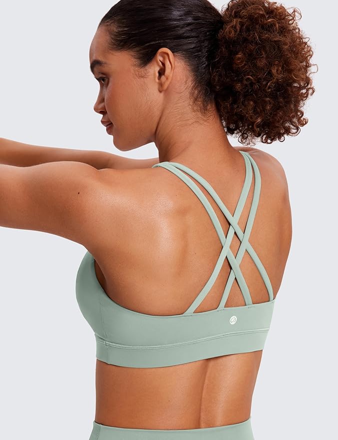 CRZ YOGA Naked Feeling Strappy Padded Sports Bras for Women - Fitness Workout Top Criss Cross Back Yoga Cami