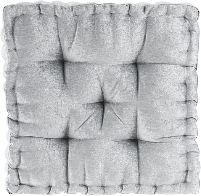 Intelligent Design Azza Floor Pillow, Large Cushions Sitting for Adults, Floor Pillow for Meditation or Yoga, Lustrous Chenille Tufted with Scalloped Edges for Bench/Chair Cushion, 20"x20"x5" Grey