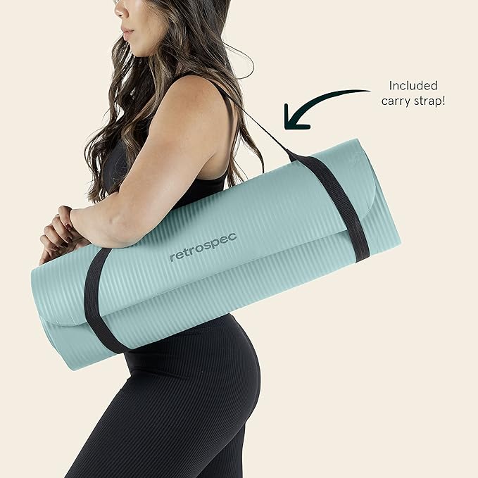 Retrospec Solana Yoga Mat 1" Thick w/Nylon Strap for Men & Women - Non Slip Exercise Mat for Home Yoga, Pilates, Stretching, Floor & Fitness Workouts