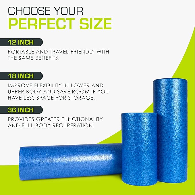 ProsourceFit High Density Foam Rollers 18 - inches long, Firm Full Body Athletic Massager for Back Stretching, Yoga, Pilates, Post Workout Trigger Point Release, Blue
