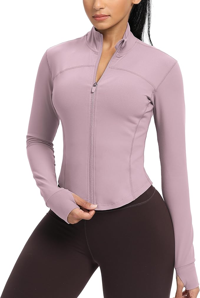 GYM RAINBOW Womens Zip Up Workout Jakcets Lightweight Slim Fit Running Athletic Jackets with Thumb Holes
