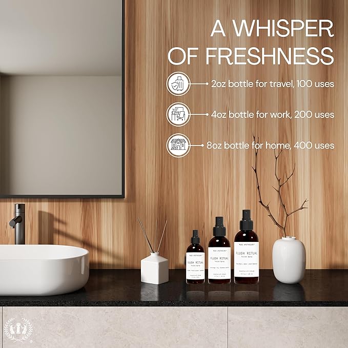 Muse Apothecary Flush Ritual - Aromatic & Refreshing Toilet Spray, Use Before You Go, 4 oz, Infused with Natural Essential Oils - Tonka Bean + Amber + Warm Cedarwood, 3 Pack