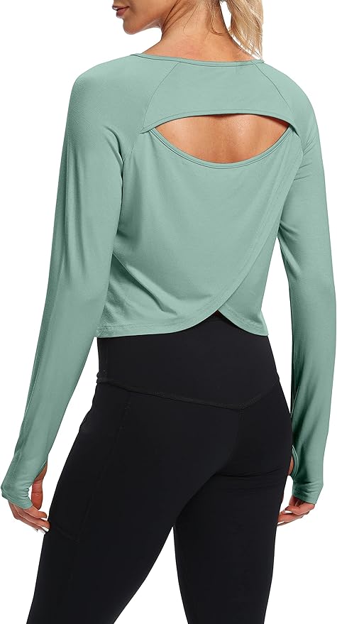 Bestisun Long Sleeve Workout Running Shirts Athletic Yoga Gym Crop Tops for Women