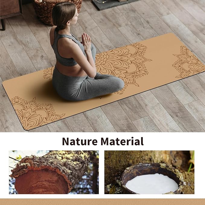 Premium Cork Yoga Mat Non Slip Thick Cork Exercise & Fitness Mat for Yoga, Pilates, & Home Workouts(72" x 24" x 5mm Thick)