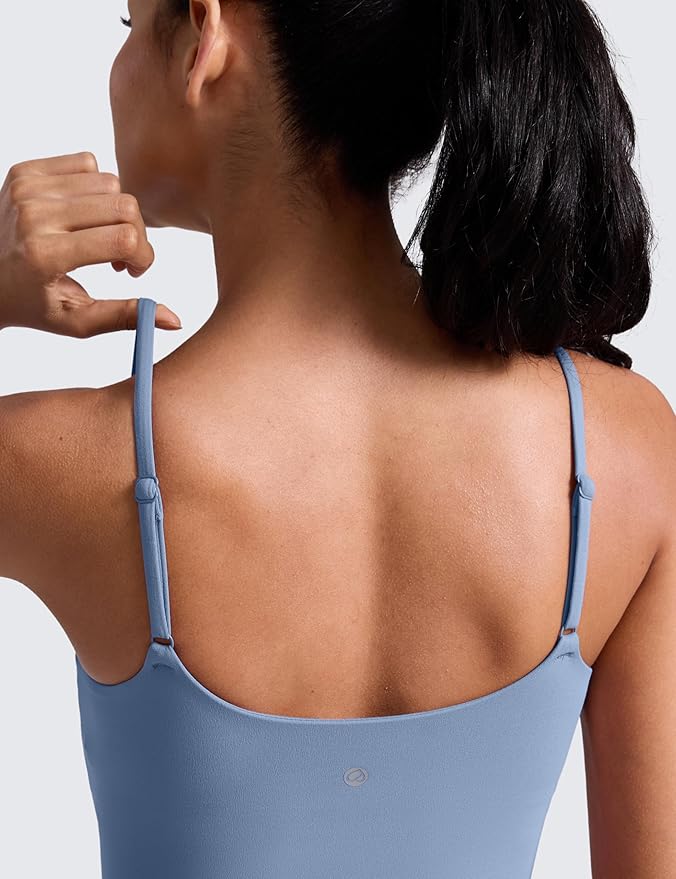 CRZ YOGA Butterlift Adjustable U Back Crop Tank Tops for Women - Padded Camisole Scoop Neck Workout Longline Sports Bras