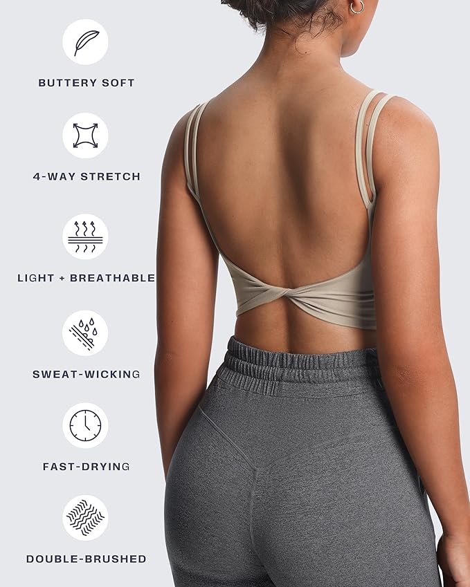 Aoxjox Women's Workout Sports Bras Fitness Yoga Crop Tank Metamorph Twist Back Cami