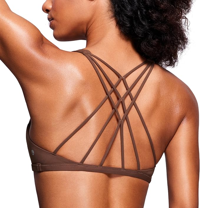 CRZ YOGA Womens Naked Feeling Criss Cross Sports Bra - Strappy Back Padded Medium Support Wireless Gym Cami Workout Yoga