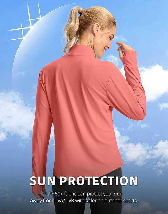 Soothfeel Women's UPF 50+ Lightweight Athletic Jackets Sun Protection Zip Up Long Sleeve Shirts Hiking Workout Outdoor Pocket