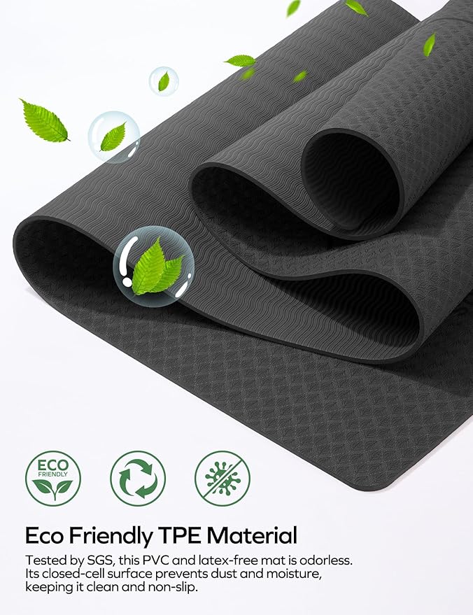 Ewedoos Eco Friendly Yoga Mat with Alignment Marks TPE Yoga Mat Non Slip Hot Yoga Mat Thick 1/4'' Anti-Tear Surfaces Exercise Mats for Home Workout Fitness Pilates