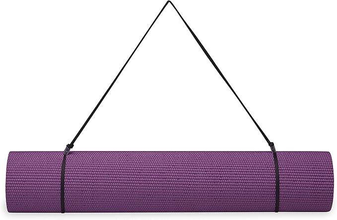 Gaiam Essentials 1/4" Thin (6mm) Yoga & Pilates, Fitness & Exercise Mat with Easy-Cinch Carrier Strap Cusion Support For Fitness and Gym Workouts